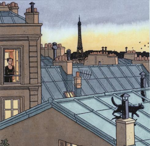 André Juillard. carte postale-14x14cm"Chat sur le toit"