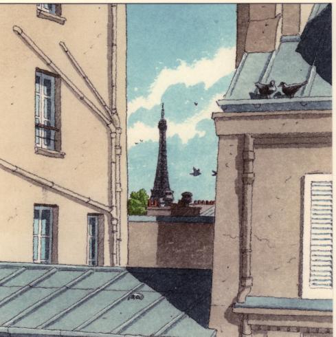 wAndré Juillard. carte postale-14x14cm"Paris printemps"