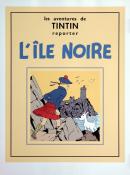 Hergé. Sérigraphie . tintin.l'ile noire. couv de l'album N&B