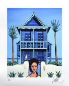 Loustal • Estampe pigmentaire "La maison bleue" - Signée, limitée et numérotée 80ex